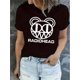 thumbnail image 1 of Women'S Casual Crew Neck T-Shirt with Geometric Mouse & Letter Print, Fashionable Short Sleeve Polyester Knit Top, Medium Stretch, All-Season Comfort, 95% Polyester 5% Spandex, 180g/m² - Summer Holid, 1 of 6