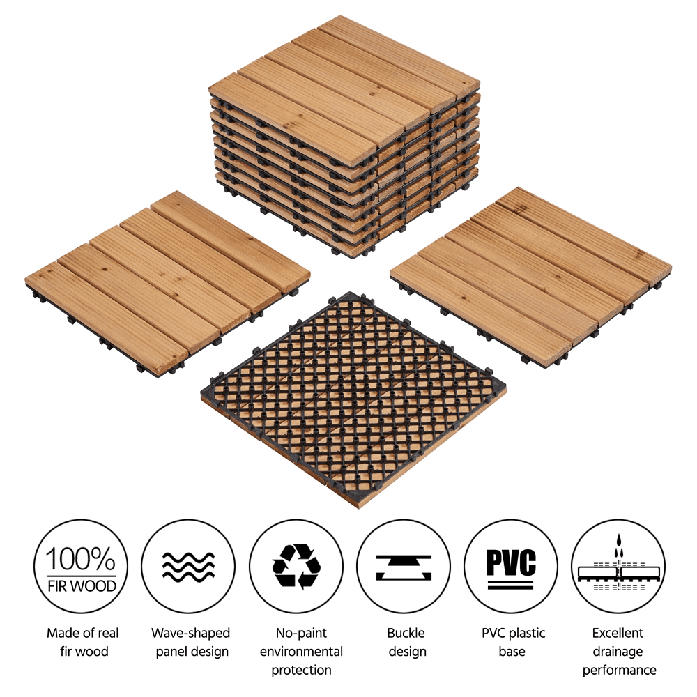 Alden Design 12" x 12" Interlocking Wood Flooring Tiles for Indoor & Outdoor, 11pcs, Natural Wood