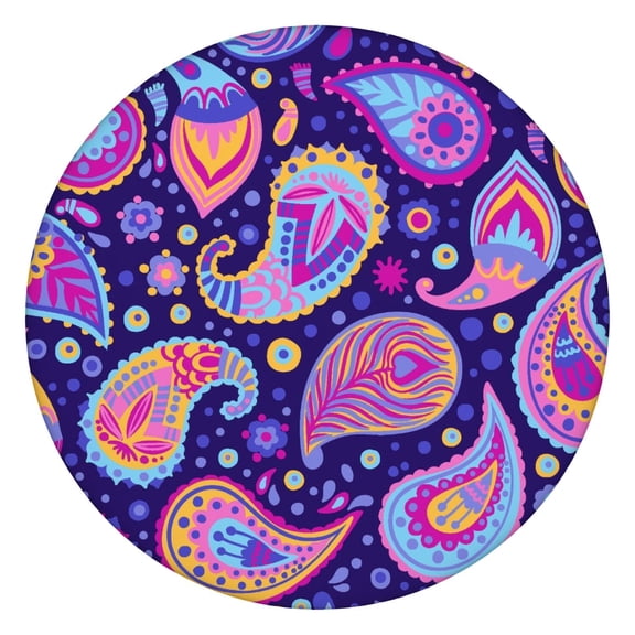 Fitted Round Tablecloth 44 Inch with Elastic Edge, Waterproof Oxford Fabric, Paisley Pattern, Durable and Easy to Clean for Indoor or Outdoor