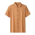 thumbnail image 3 of Bcfgryg Men's Casual Short Sleeve Linen Shirt Slim Fit Button Down Shirt Breathable Comfortable Summer Shirt For Daily Wear Men Shirts Casual Orange XL, 3 of 3