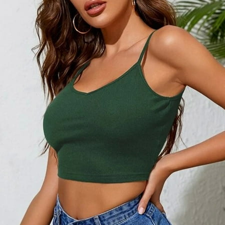 

CYMMPU Women Clothing Women s Sexy Bustier Cami Solid Round Neck Tank Streetwear Cropped Tank Summer Shirts Sleeveless Slim Fit Crop Tops Green