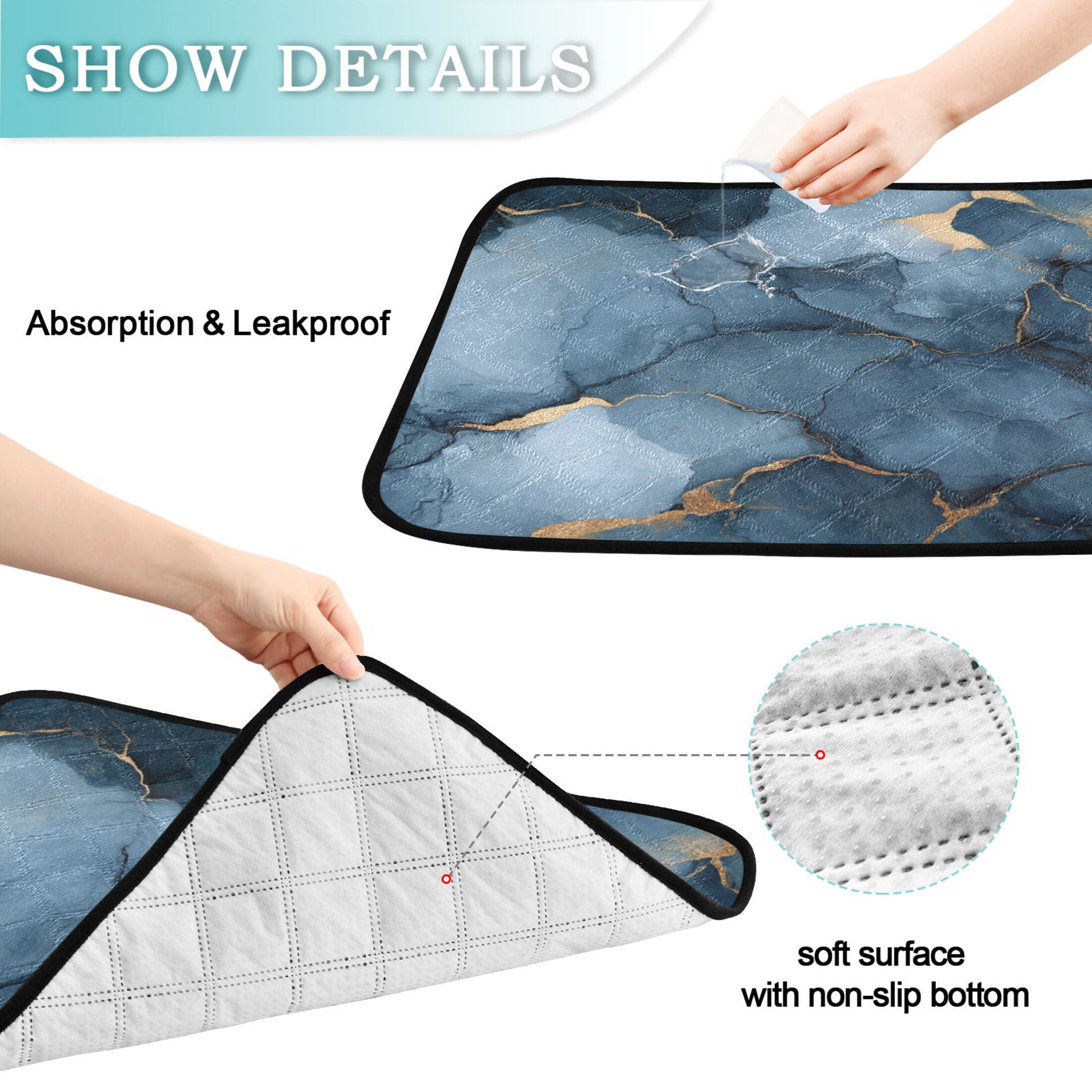 Qxltty Gilt Dark Blue Patterns Cat litter Pads Pet Set of 2 Diaper Mats Center Anti-leakage Layer Absorbent Soft and Comfortable