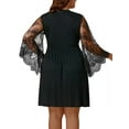 thumbnail image 3 of DYMADE Women Mesh Long Sleeve V-Neck Lace Sexy Elegant A-Line Dresses Plus Size, 3 of 4