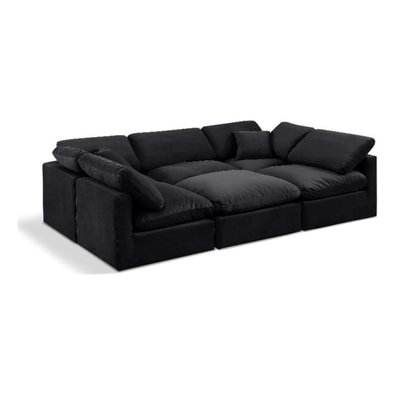 Meridian Furniture Indulge 164" Velvet U-Shaped Modular Sectional in Black