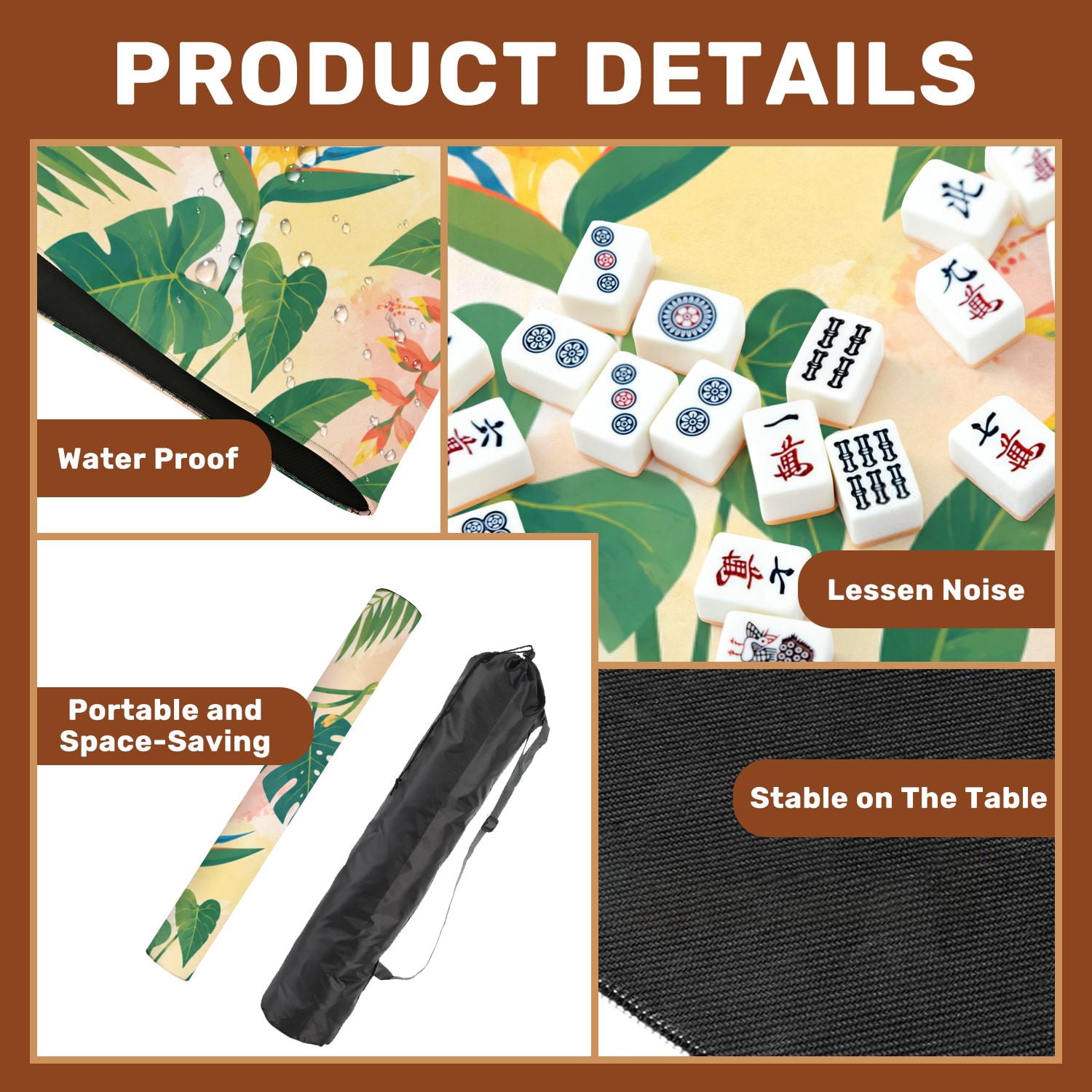 Mahjong Mat 31.5" x 31.5" Playful Lemurs Tropical Jungle Watercolor Palm Trees Flowers Non-Slip Noise Reduction American Mahjong Tiles Table Cover for Dominoes Poker Card Board Games Gift