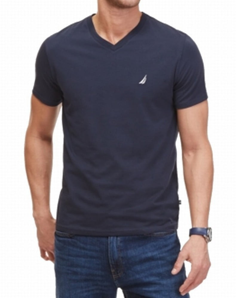 Nautica NEW Navy Blue Mens Size Large L SlimFit V Neck Performance T