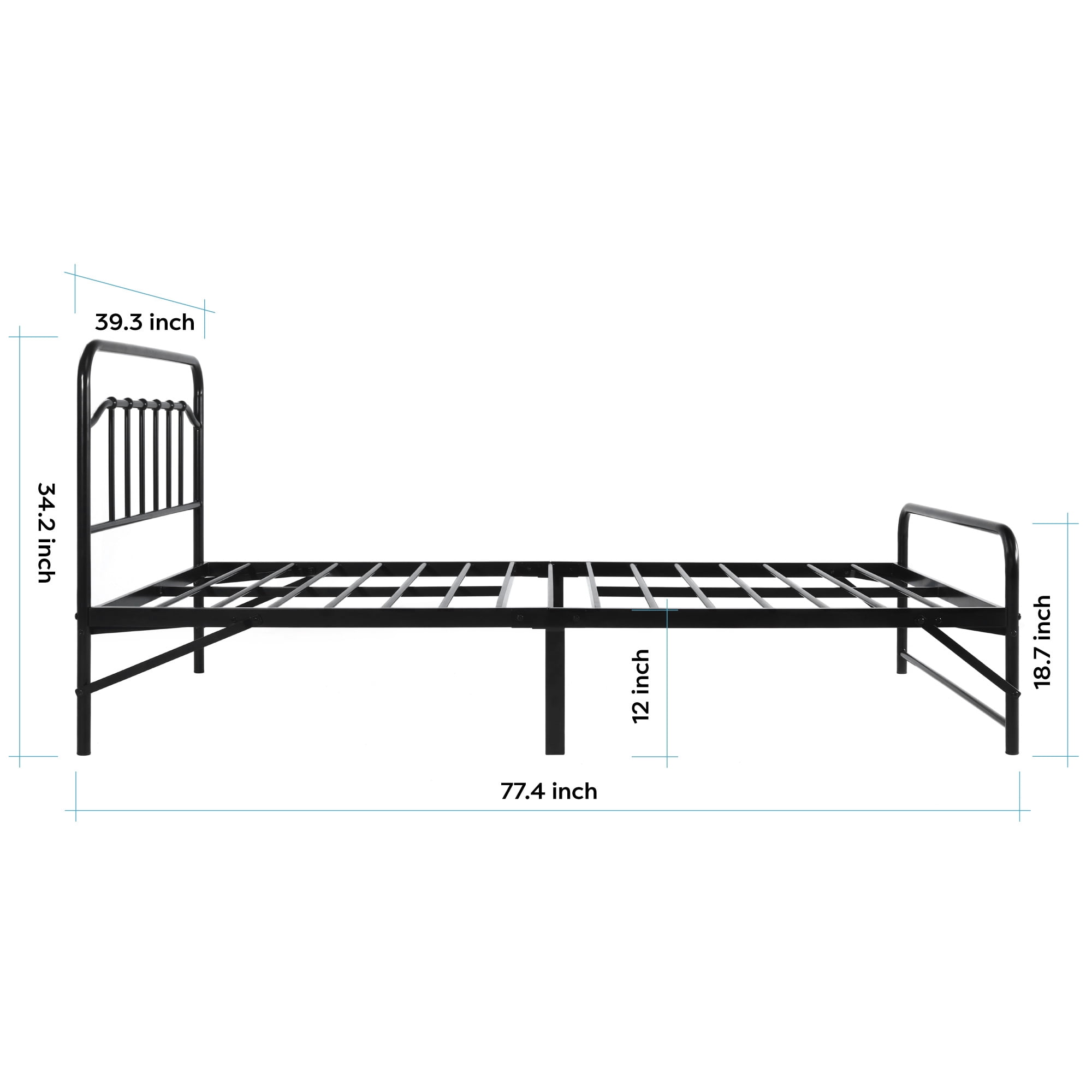 Best Price Mattress 12 Inch All-in-One Easy Setup Metal Platform Bed with Steel Slats and Headboard