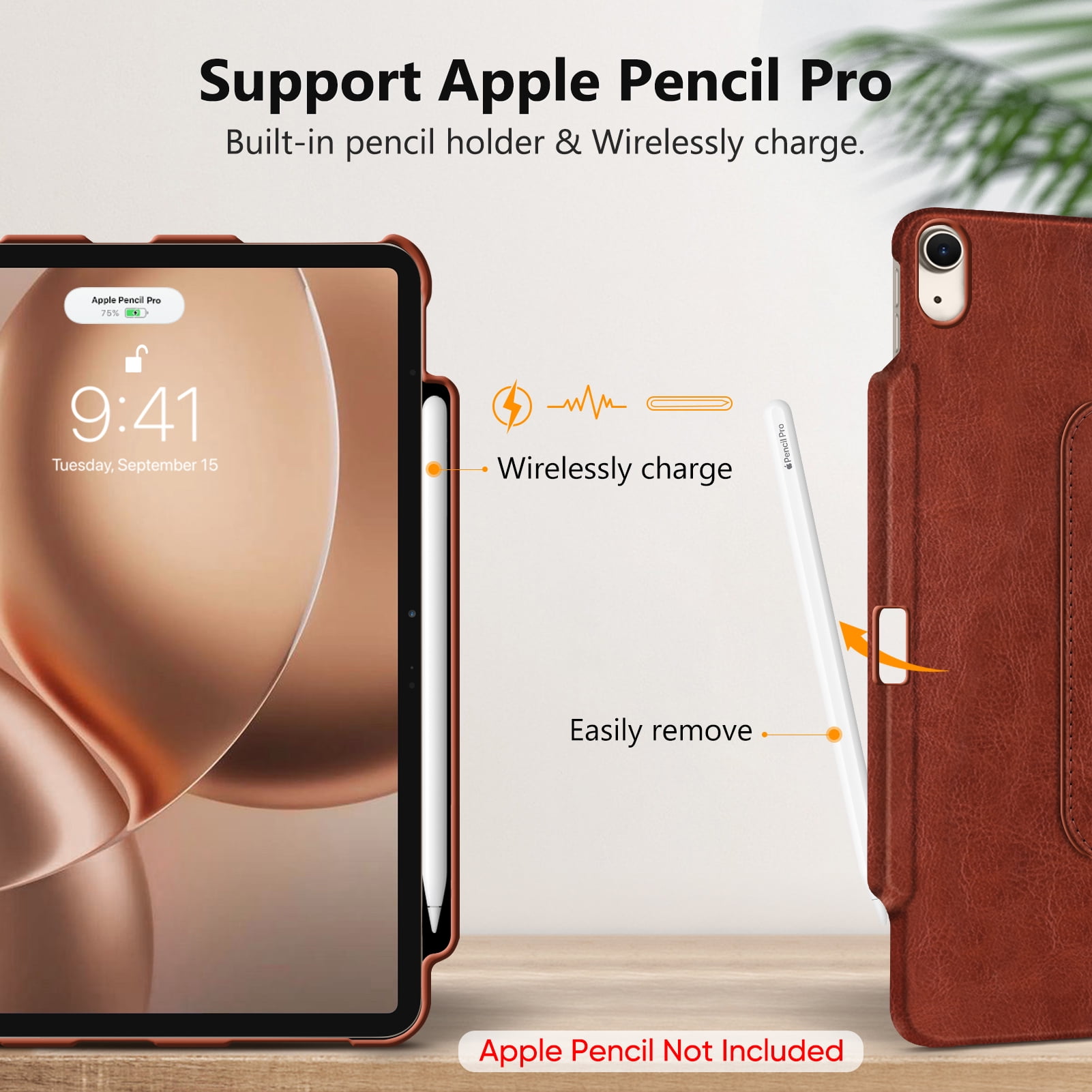 Fintie Rotating Case for iPad Air 13-inch (M4) 2026, (M3) 2025, (M2) 2024 - 360 Degree Rotating Protective Stand Cover with Pencil Holder, Brown