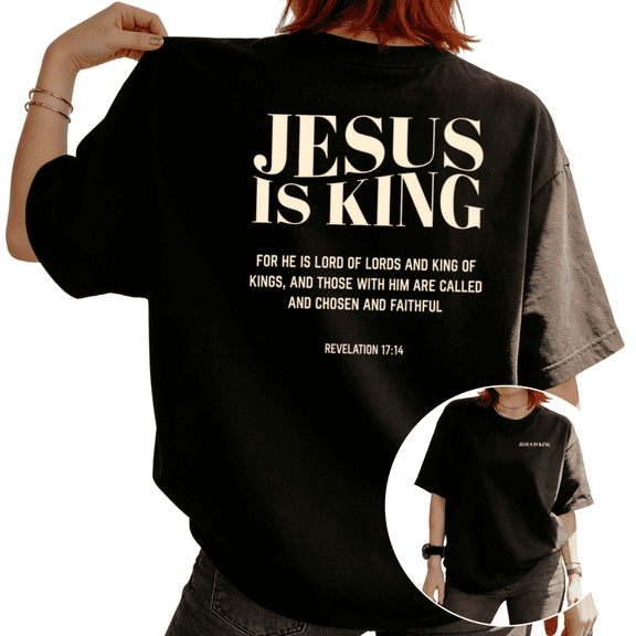 UNISHE Women Jesus Is King Revelation 17:14 Christian Graphic Short Sleeve T-Shirt Fun Comfortable Crewneck Top