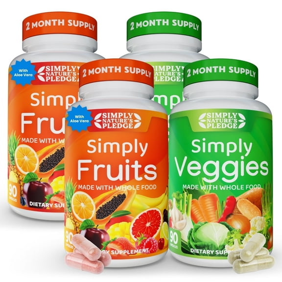 Simply Nature's Pledge- Packed with Over 40 Different Fruits & Vegetables - Made with Whole Food Superfoods - Balanced Energy – 100% Soy Free - 90 Count (Pack of 4)