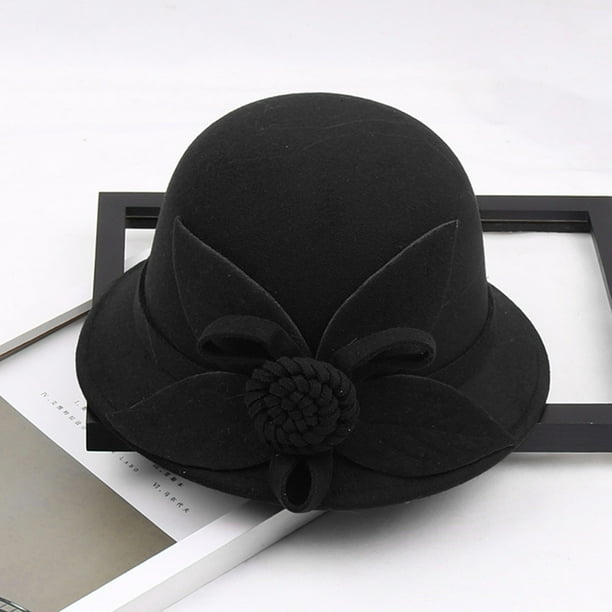 Vintage Wool Felt Bucket Cloche Bowler Hat Church Wedding Fascinator Womens Vintage Wool Felt Flowers Bucket Cloche Bowler Hat  main image 2