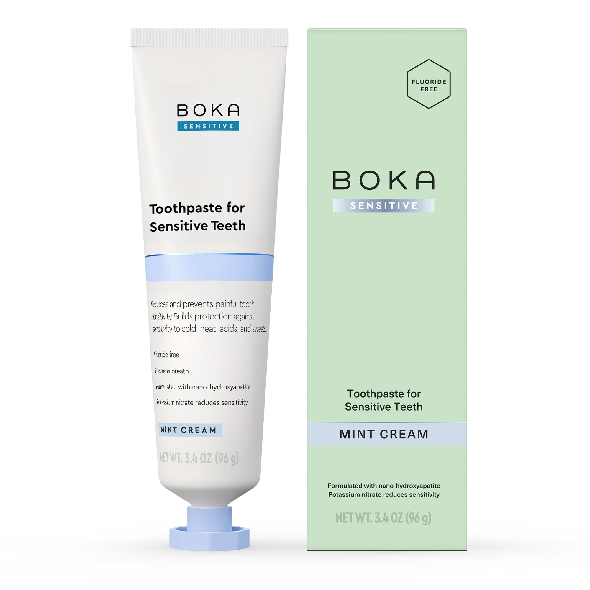 (3 pack) Boka Fluoride Free Sensitive Toothpaste, Nano Hydroxyapatite Toothpaste, Mint Cream Flavor - 3.4oz