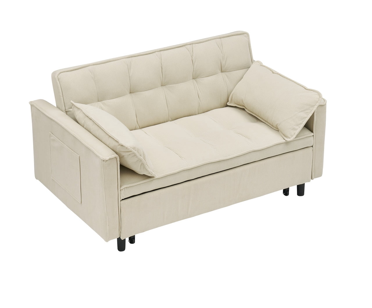 54.3" Corduroy Modular Sectional Sleeper Sofa,Loveseat with Pull Out Bed, Beige – Space-Saving Couch for Living Room, Guest Bed, Apartment