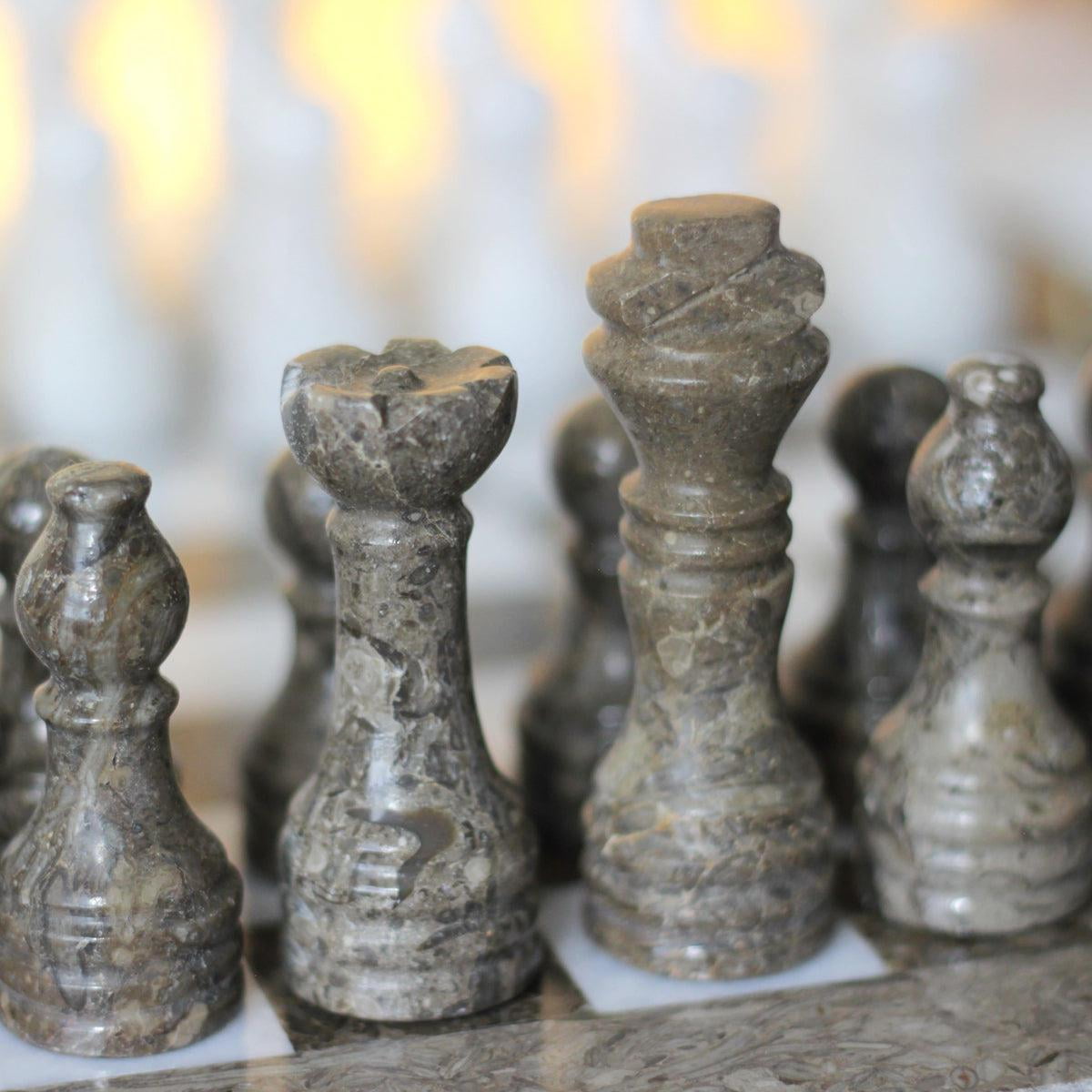 Marble Chess Set with Storage Case - Oceanic and White