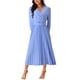 thumbnail image 2 of Vestido plisado de mujer Inspire Chic con mangas largas abullonadas, escote en V y cinturón en la cintura, color azul M, 2 of 5