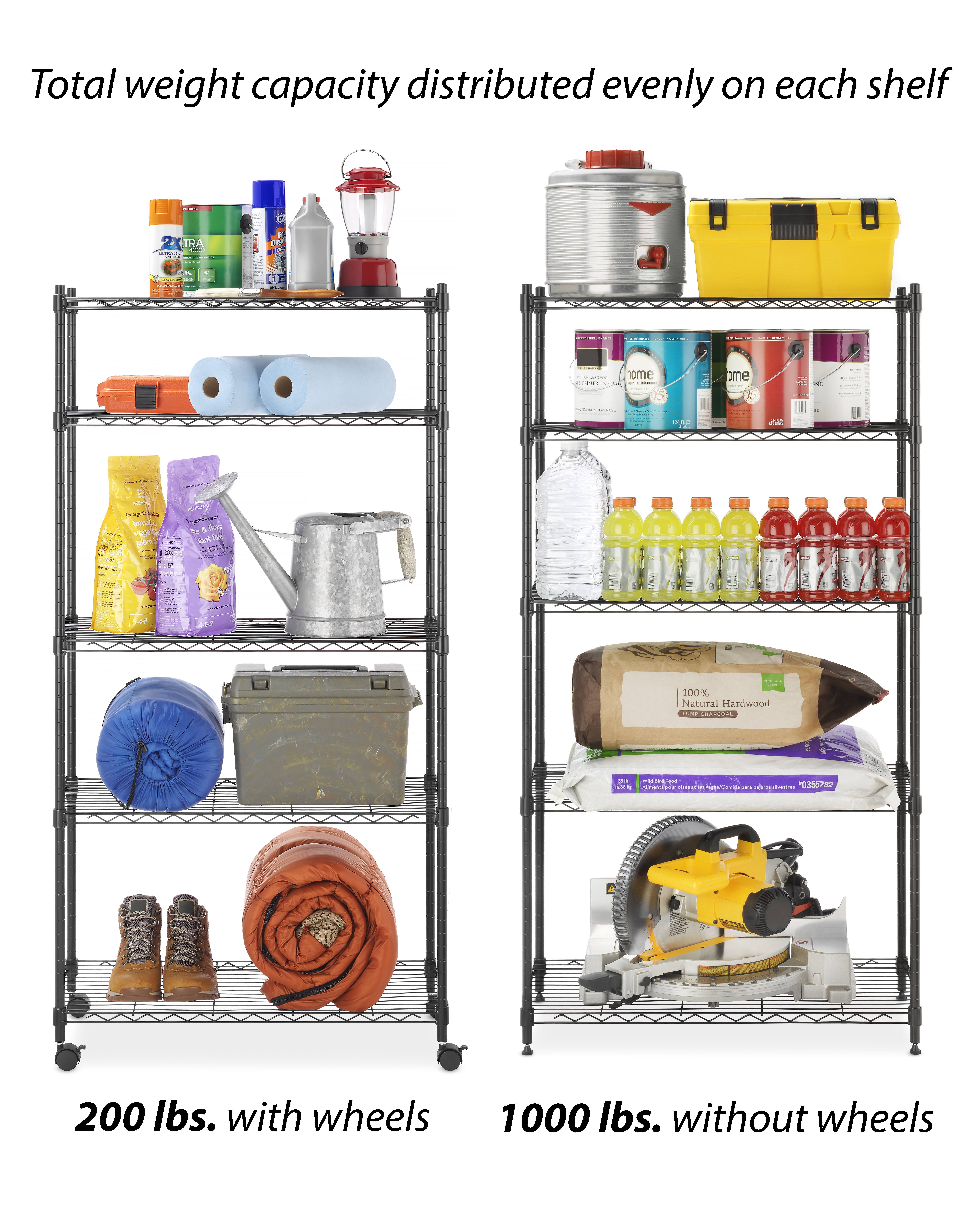 Whitmor Supreme Metal Shelf 5-Tier Cart Holds up to 1,000 lbs. - Black