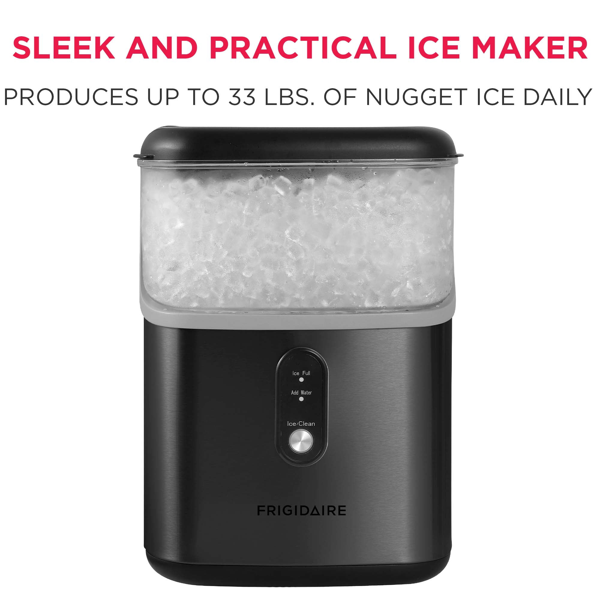Frigidaire 33 lbs. Countertop Nugget Ice Maker, Self-Cleaning Ice Machine with Touch Controls, Black Stainless Steel