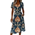 thumbnail image 5 of Minjewel Ladies Floral Casual Fashionable Short Sleeve V-Neck Dress for Spring Summer Women's Daily Casual Wear,Dark Blue,XL, 5 of 6
