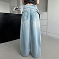 thumbnail image 4 of UJNDER Girls Wide Leg Striped Patchwork Lace Straight Pants for Tween Girls Comfortable Kids Bottoms with Frill Overlay Girls Wide Leg Pants,Blue,13-14 Years, 4 of 5