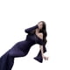 thumbnail image 4 of Wine Red Draped Asymmetrical Long Sleeve Dress For Women Spring Autumn, 4 of 6