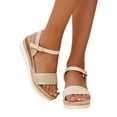 thumbnail image 4 of symoid Women's Braided Wedge Sandals- Roman Wedge Braided Wide Width Clearance Beige Dressy Slide Sandals for Women Size 8.5, 4 of 8