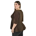 thumbnail image 3 of Blusa corte peplum con brillo Roman Fashion /Tallas Extras, 1759 (Cobre) cafe 40, 3 of 6