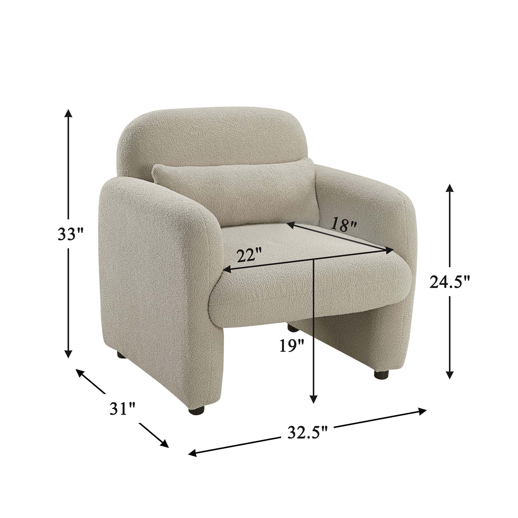 OakvillePark Therrow Boucle Accent Chair with Pillow, Taupe