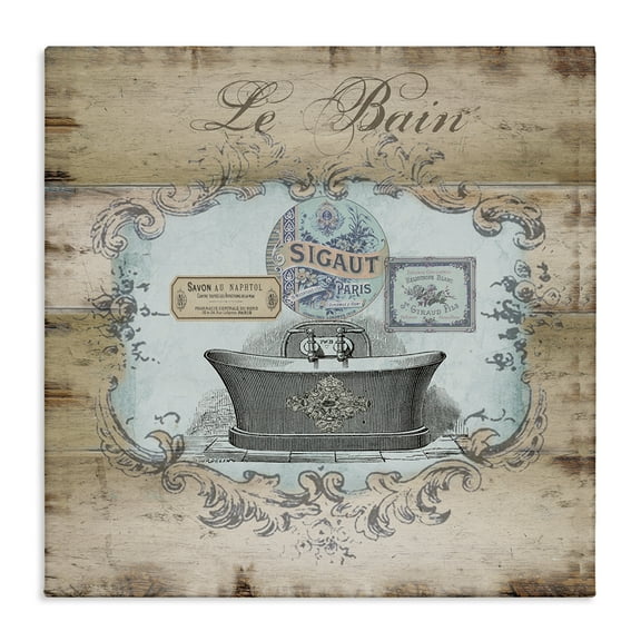 Stupell Industries Le Bain Vintage Style Bath Typography Painting Gallery Wrapped Canvas Art Print Wall Art, 17 x 17