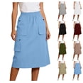 thumbnail image 7 of Cargo Skirts for Women Mid-Length Multi Pockets Elastic High Waist Y2k Midi Skirt Summer Trendy Outfits (2XL, White), 7 of 7