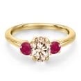 thumbnail image 3 of Gem Stone King 10K Yellow Gold Peach Morganite and Red Ruby Engagement Ring for Women | 1.15 Cttw | Oval 7X5MM | Gemstone October Birthstone | Size 5, 3 of 6
