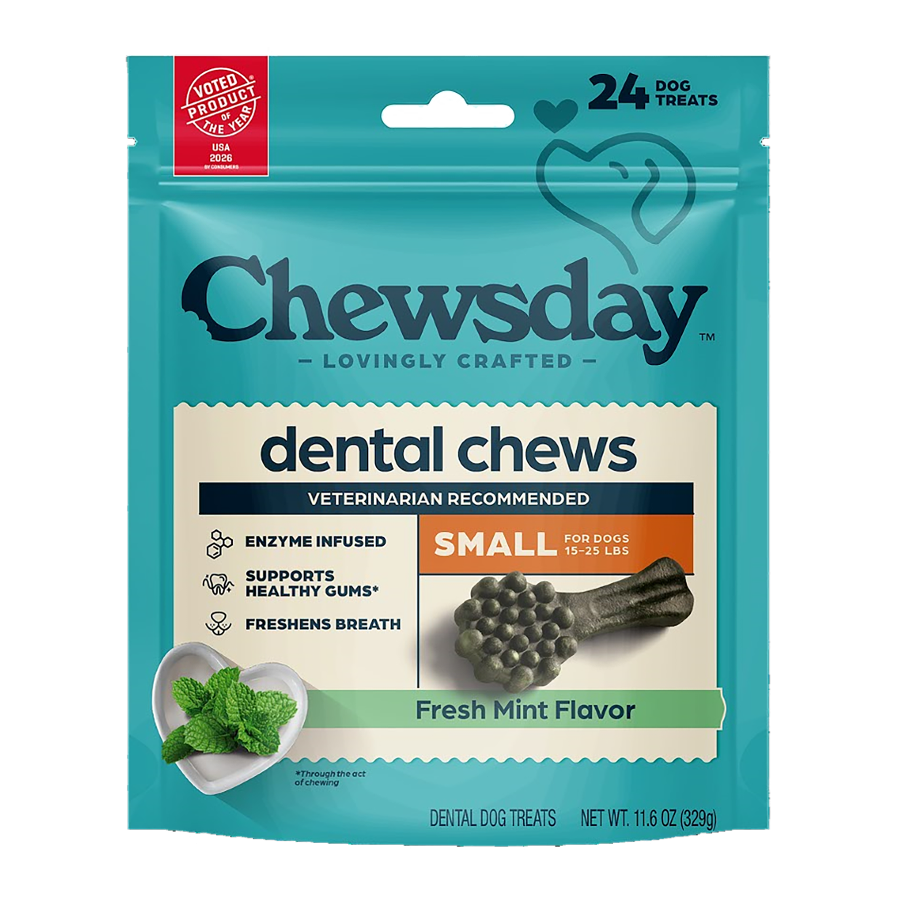 Chewsday Dog Dental Chews Fresh Mint Small, 24 Count photo 1