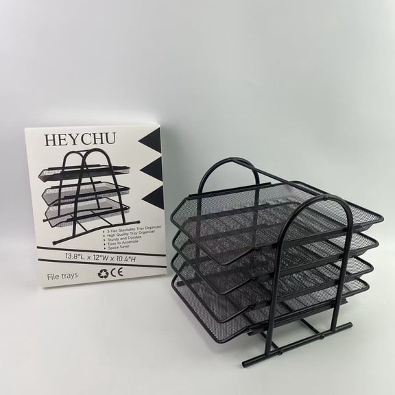 HEYCHU File trays,Pockets Mesh Hanging Wall File Holder Organizer Mounted Paper Magazine Rack, Black