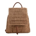 thumbnail image 1 of Mochila de paja para mujer, bolso de hombro con cordón, bolsos de playa bohemios, mochila de paja de ganchillo tejida hecha a mano de verano, 1 of 6