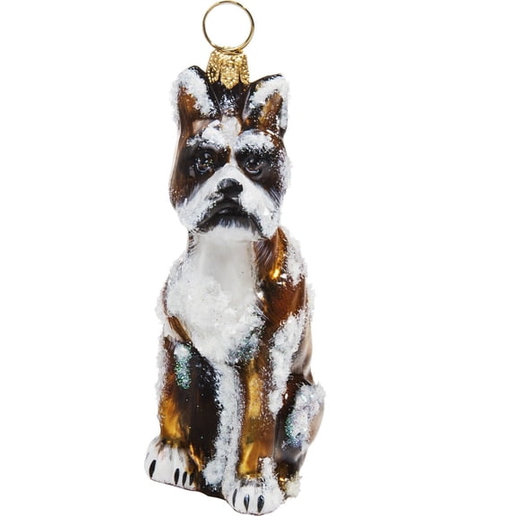 Snowy Boxer Polish Glass Christmas Dog Ornament
