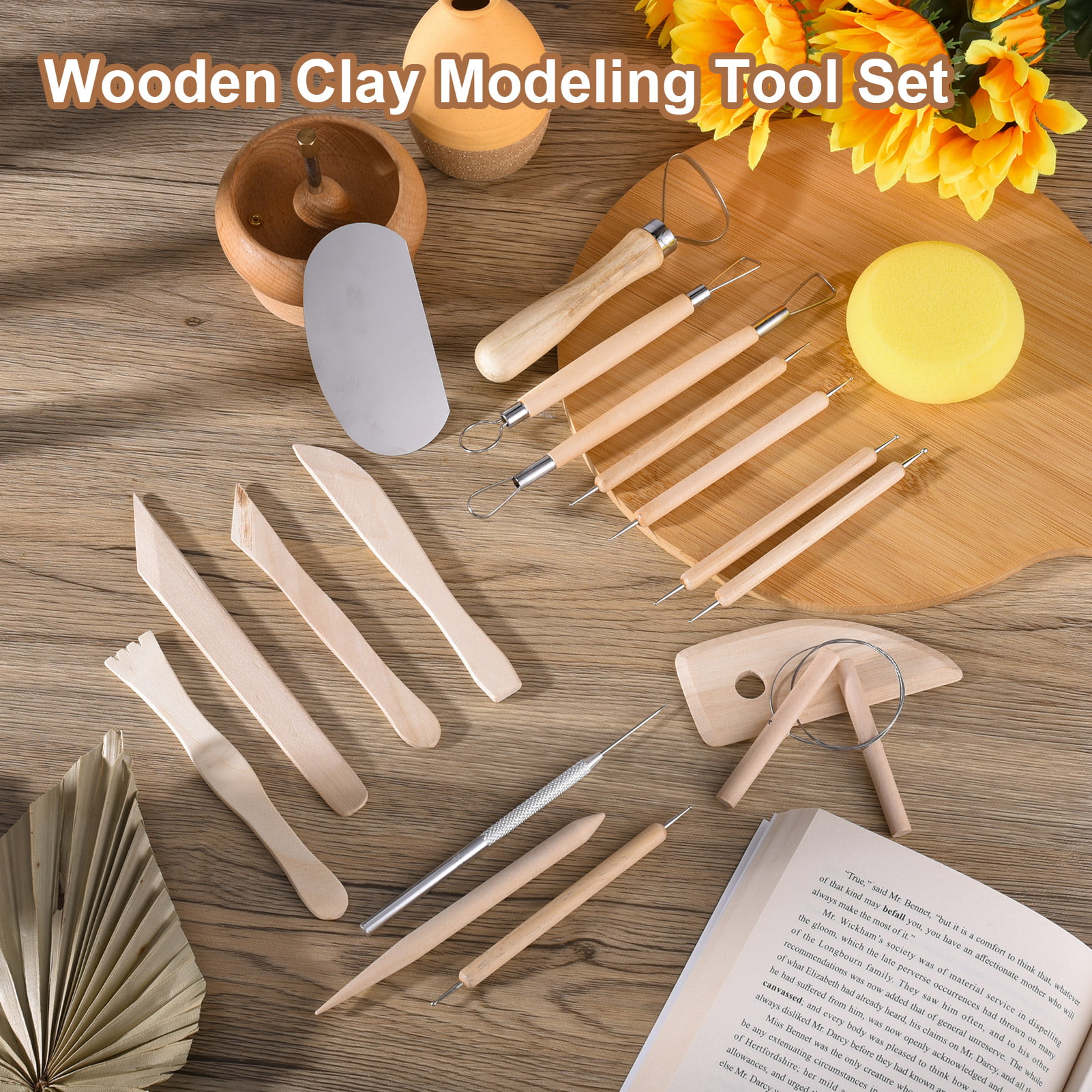 DAS Modelling Tools – 7-Piece Clay Modeling Tools Set - Beginner Clay Tools  for All Artists - Versatile Wooden Tools for Shaping and Carving - Wooden