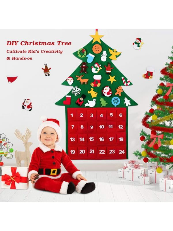 Felt Christmas Tree Fabric Advent Calendar 1-24 Countdown Xmas Children  Gift - Walmart.com