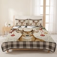 thumbnail image 3 of Quilts Full Size Bedding Set, Christmas Elk Lightweight Quilted Comforter, Xmas Ball Botanical Black Checked Taupe Gingham Reversible Bedspread Coverlet with Pillow Covers for All Season, 78" x 90", 3 of 9