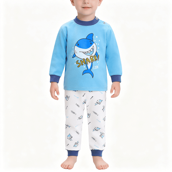BCSIOAOI Kids 2 Piece Outfits,Cotton Animal Print Long Sleeve Top and Elastic Cuffed Pants Set Blue 3-4t
