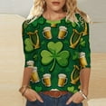 thumbnail image 4 of LEKWK St Patricks Day Shirt Beer Mug Irish Harp Argyle Round Neck 3/4 Sleeve Casual Tops Green Diamond Pattern Pub Party Tee, 4 of 8