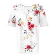 thumbnail image 4 of Dvprdro Womens Floral Print Round Neck Top Short Sleeve Ruched Detail Breathable Summer T Shirts, 4 of 5
