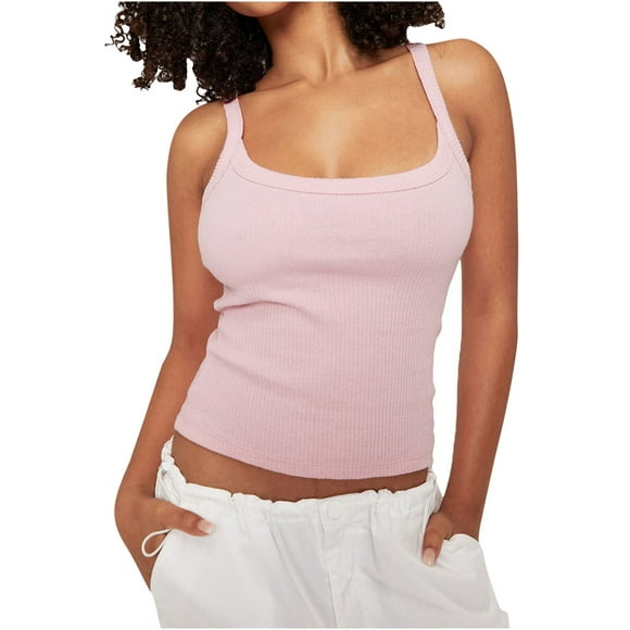 Dealovy Womens Crop Tops Square Neck Slim Fitted Solid Color Knitwear Casual Summer Basic Undershirts