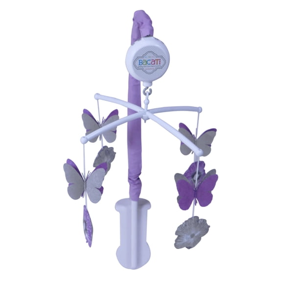 Bacati - Watercolor Flowers Purple Gray Musical Baby Crib Mobile