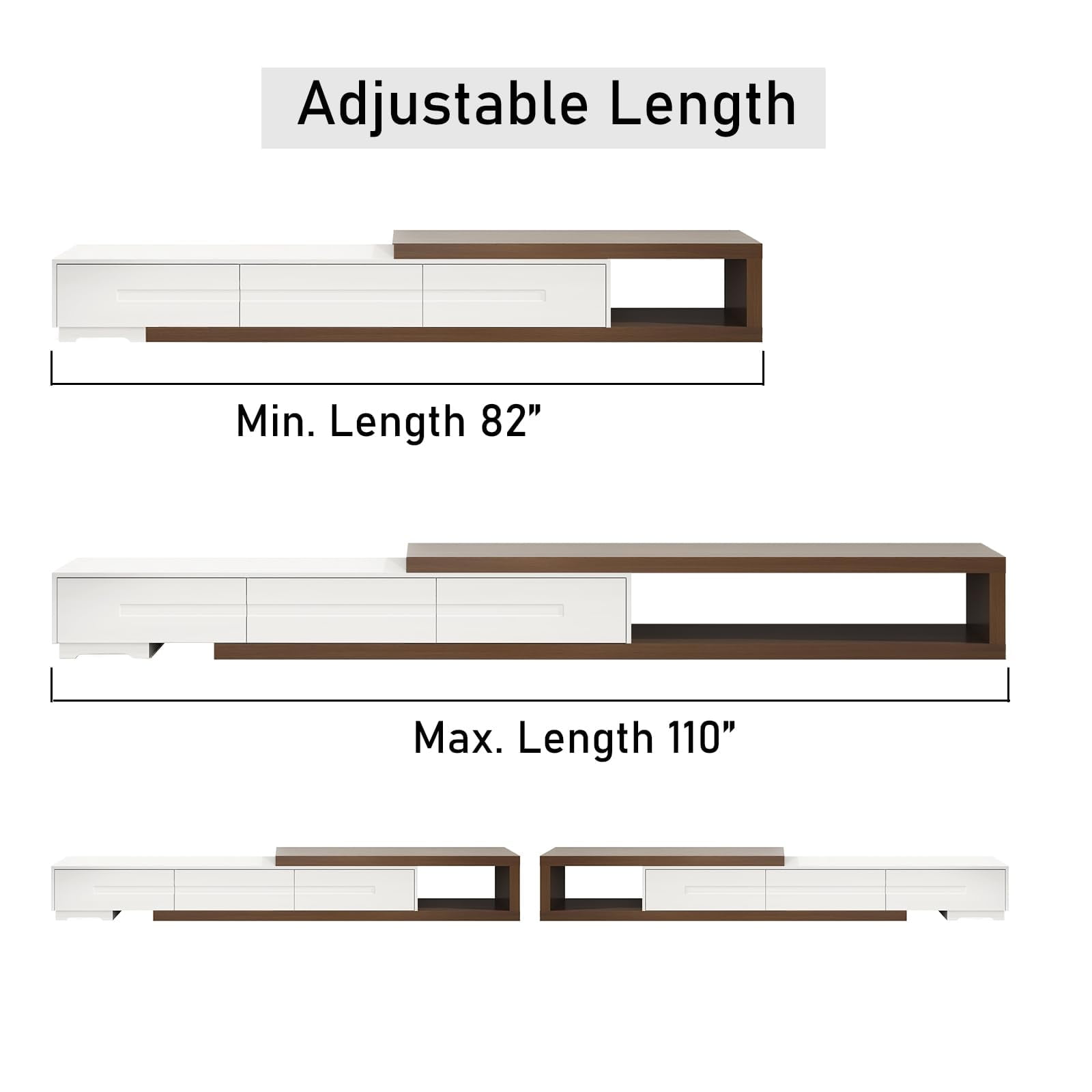 ChVans Extendable TV Stand for 85/100/120 inch TV, 82"-110" Wood Reversible TV Media Console with 3 Drawers, Modern Entertainment Center for Living Room,Bedroom, White-Walnut