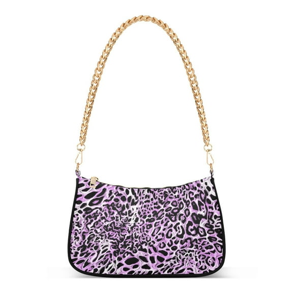Leopard Print Purple Cheetah Womens Chain Shoulder Bag Tote Handbag Clutch Hobo Purse with Zipper for Travel Casual