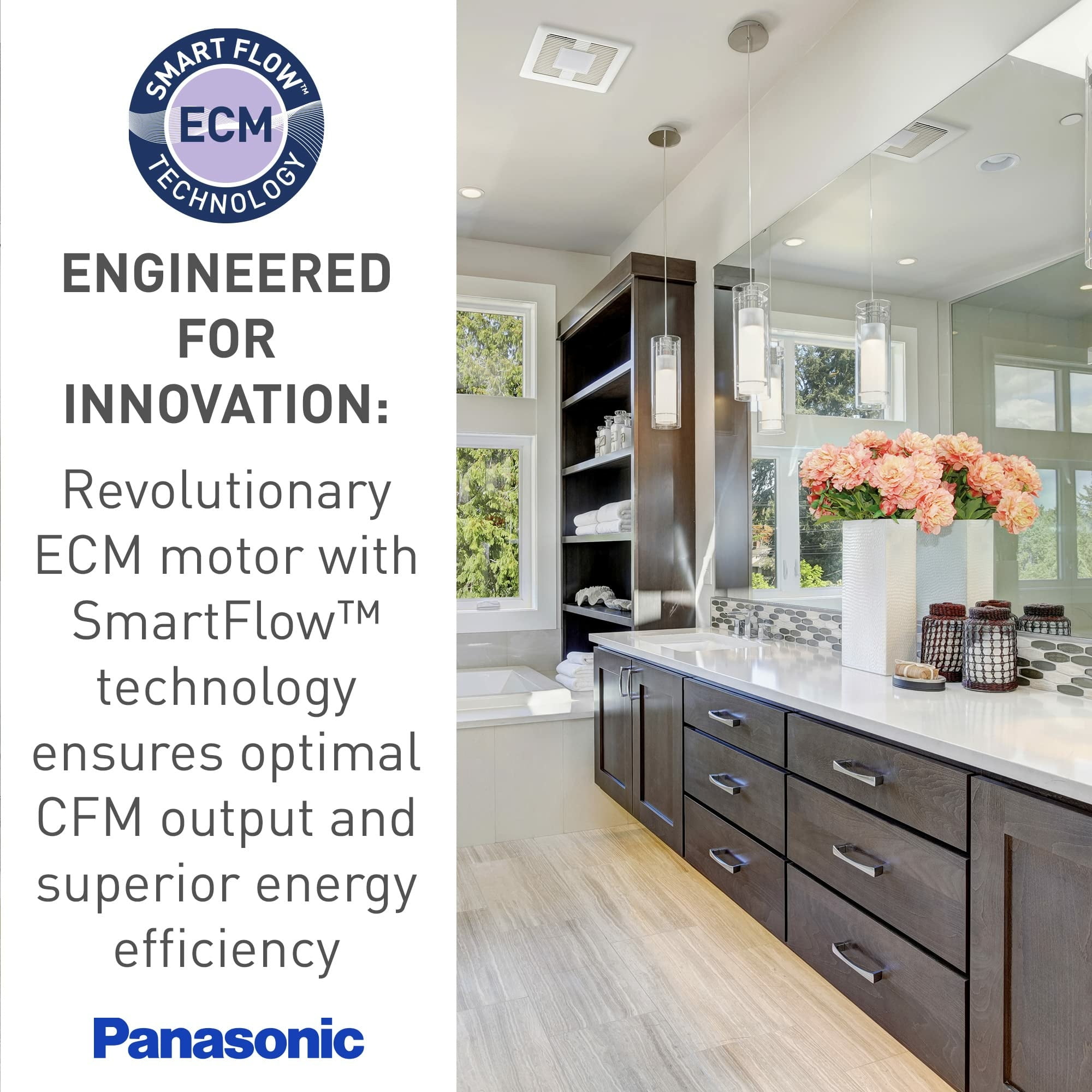 Panasonic WhisperValue Ceiling/Wall Mount Dual Speed Bathroom Exhaust Fan, 30 to 100 CFM, FV-0810VSS1