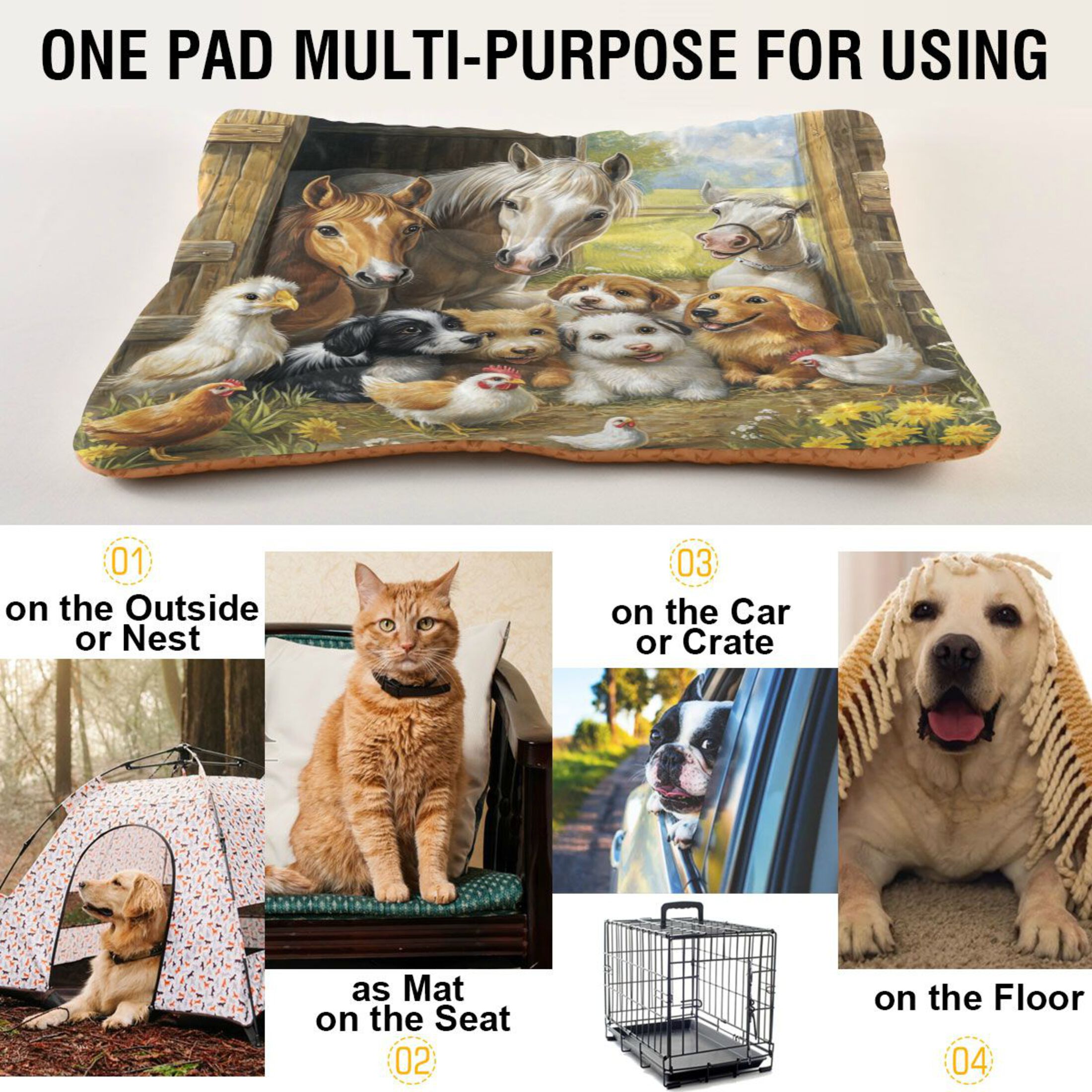 Qxltty Farm Animals Ped Pad Wear-resistant and Hard to Bite Through Sleeping Pad for Small Medium Large Dogs Winter Pet Bed 36×24in