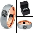 thumbnail image 4 of Tungsten Football Players Band Ring 7mm Men Women Comfort Fit 18k Rose Gold Dome Brushed Gray Polished, 4 of 4