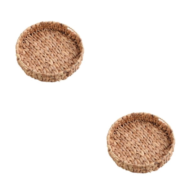Inteprter Bandeja de almacenamiento tejida redonda para el hogar, organizador de mandos a distancia multifuncional para frutas y verduras, 37x7.5cm 2Conjunto
