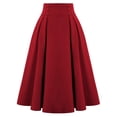 thumbnail image 2 of Wutalume Women's Casual High Waist Pleated Skirt - Vintage Button A-Line Midi Skirts for Women Daily Office and Street Wear,Red S, 2 of 7
