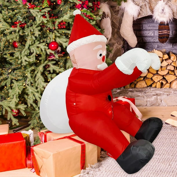 Père Noël Gonflable Géant 1m80 - Escalade Avec Sac Cadeau - Déco Noël Suspendue